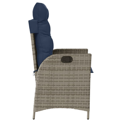Reclining Garden Chair with Cushions Grey Poly Rattan (US only)