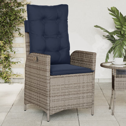 Reclining Garden Chair with Cushions Grey Poly Rattan (US only)