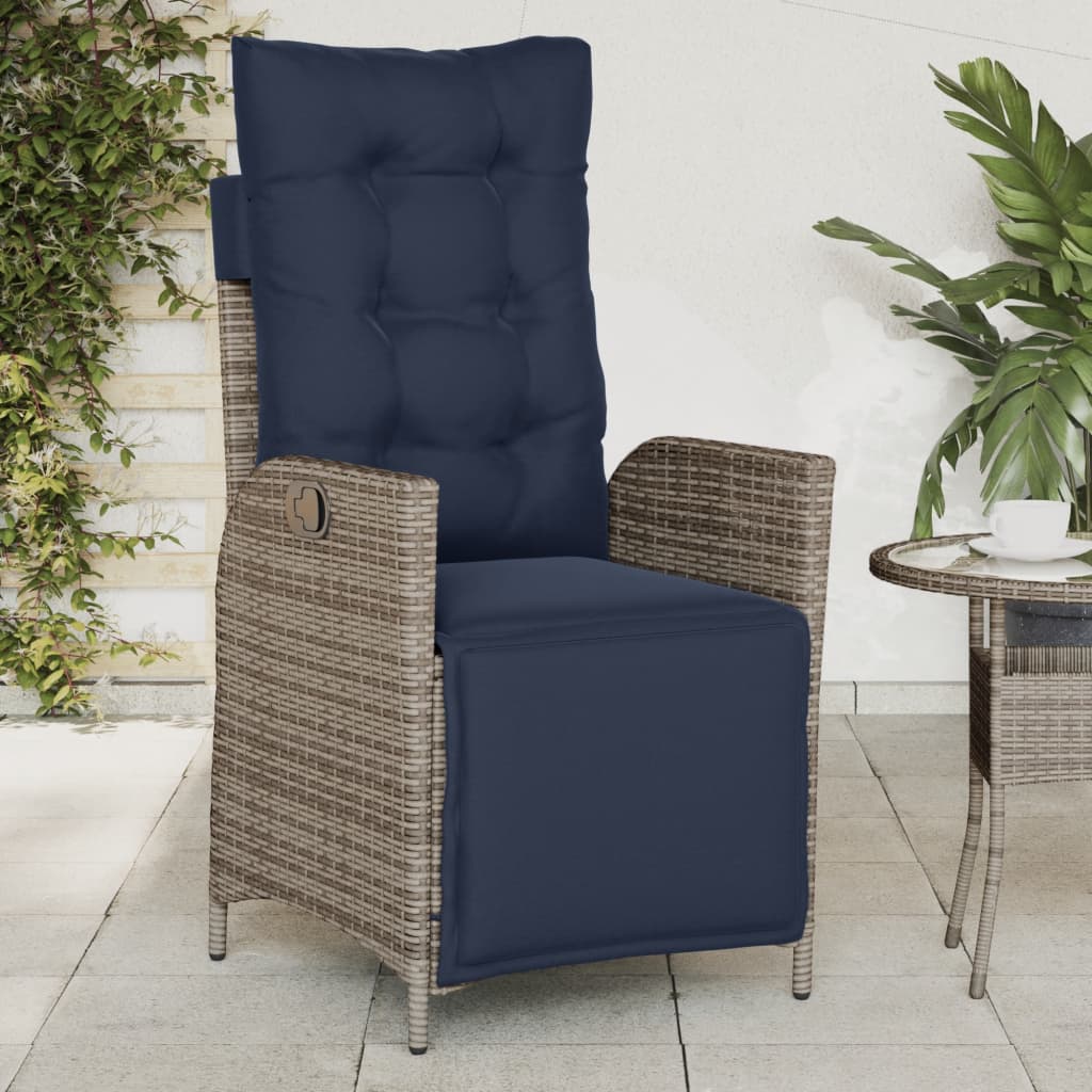 Reclining Garden Chair with Footrest Grey Poly Rattan (US only)