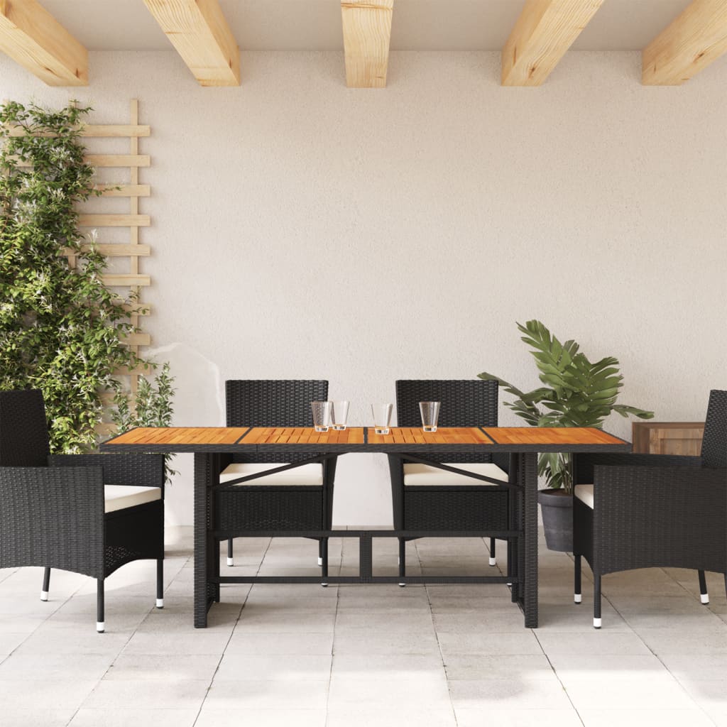 Garden Table with Acacia Wood Top Black 190x80x74 cm Poly Rattan