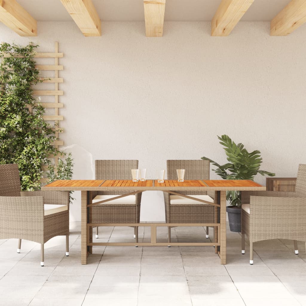 Garden Table with Acacia Wood Top Beige 190x80x74 cm Poly Rattan
