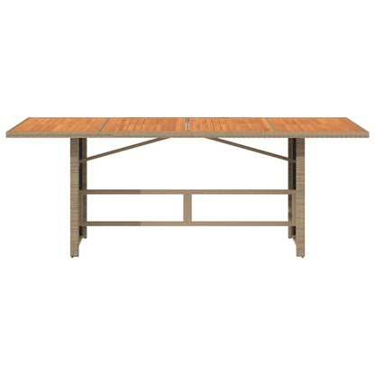 Garden Table with Acacia Wood Top Beige 190x80x74 cm Poly Rattan