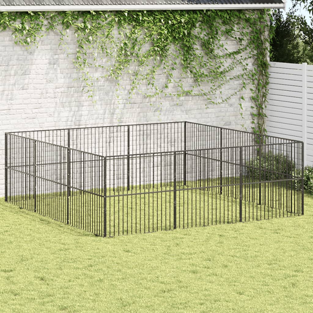 Dog Playpen 12 Panels Black Galvanised Steel