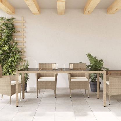 Garden Table with Glass Top Beige 190x90x75 cm Poly Rattan