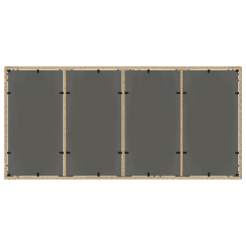 Garden Table with Glass Top Beige 190x90x75 cm Poly Rattan
