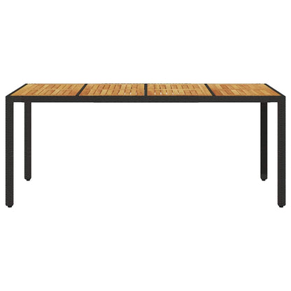 Garden Table with Acacia Wood Top Black 190x90x75 cm Poly Rattan