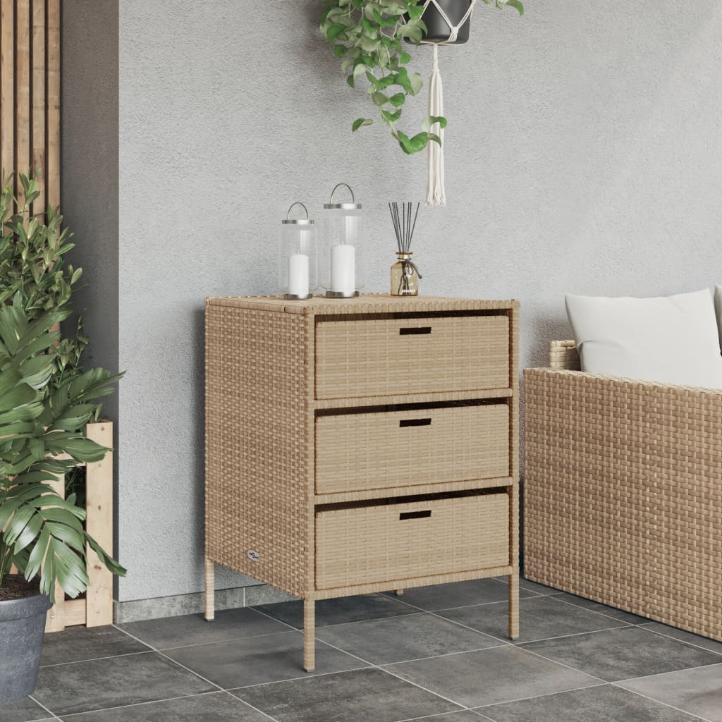 Garden Storage Cabinet Beige 55x59x80 cm Poly Rattan