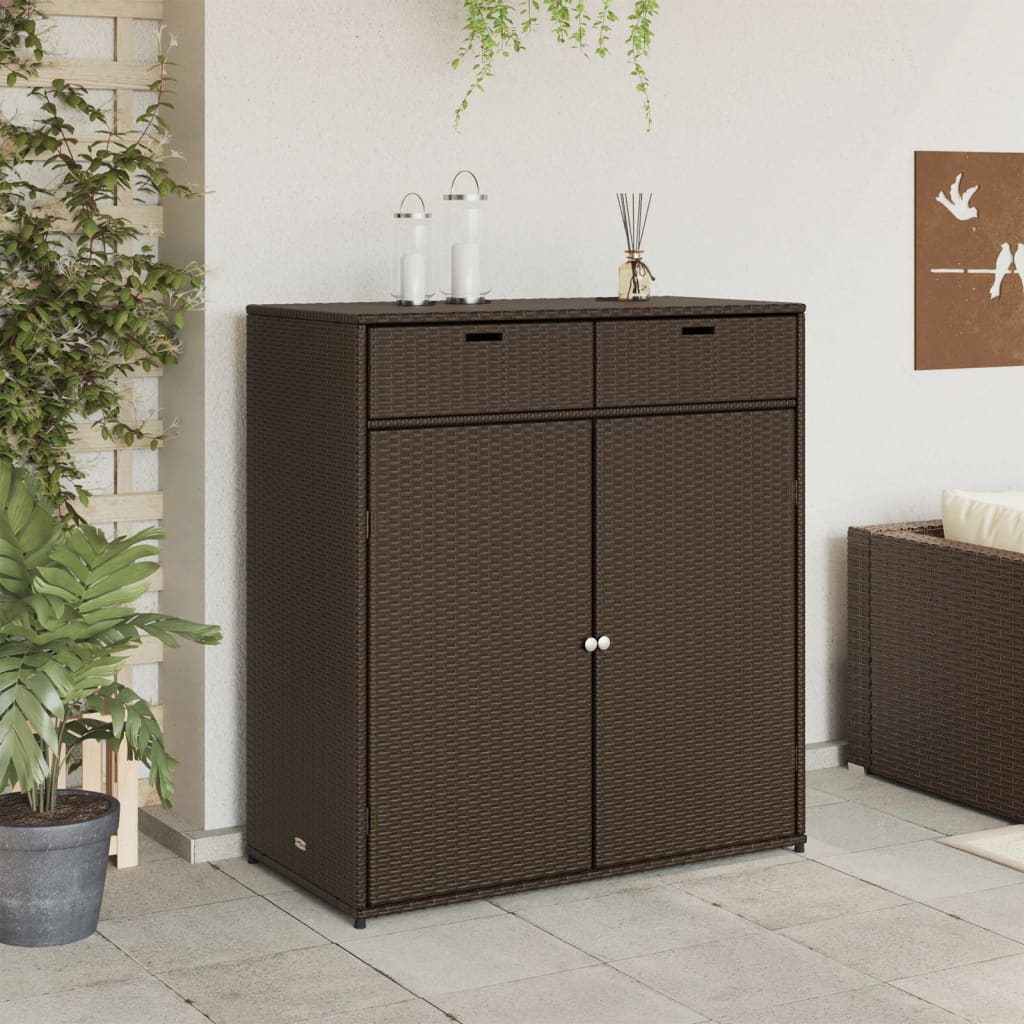 Garden Storage Cabinet Brown 105x55x113 cm Poly Rattan