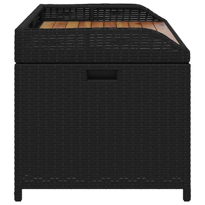 Storage Bench Black 100x50x52 cm Poly Rattan and Acacia Wood