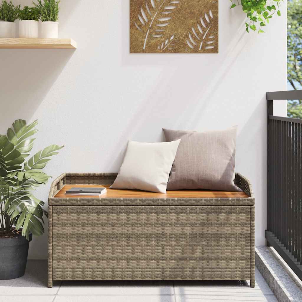 Storage Bench Gray 39.4"x19.7"x20.5" Poly Rattan and Acacia Wood