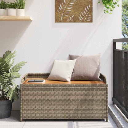 Storage Bench Gray 39.4"x19.7"x20.5" Poly Rattan and Acacia Wood