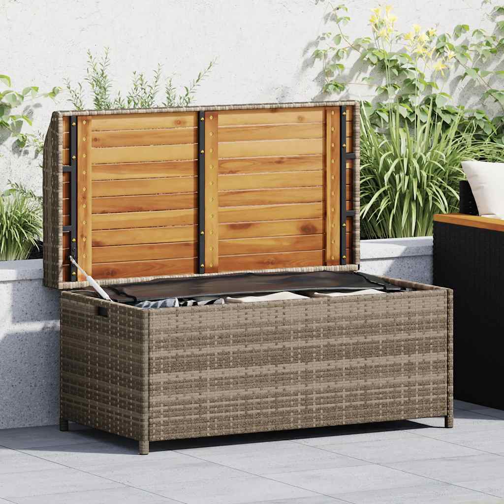 Storage Bench Gray 39.4"x19.7"x20.5" Poly Rattan and Acacia Wood