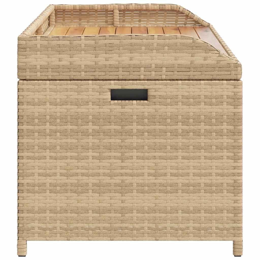 Storage Bench Mix Beige 100x50x52 cm Poly Rattan and Acacia Wood