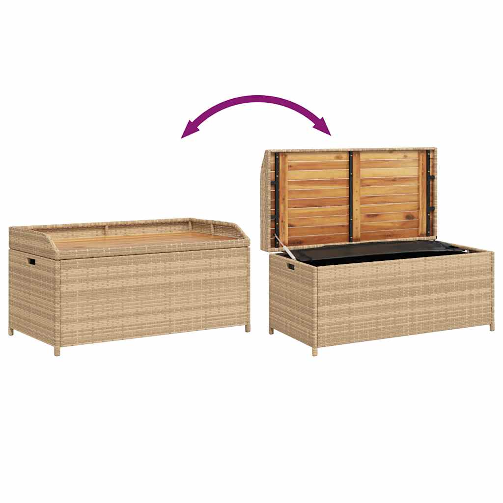 Storage Bench Mix Beige 100x50x52 cm Poly Rattan and Acacia Wood