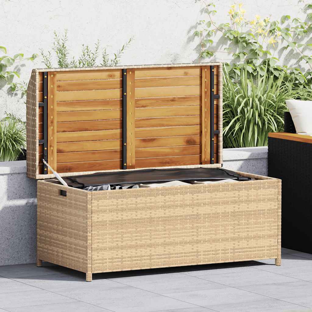 Storage Bench Mix Beige 100x50x52 cm Poly Rattan and Acacia Wood