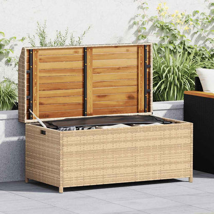 Storage Bench Mix Beige 100x50x52 cm Poly Rattan and Acacia Wood