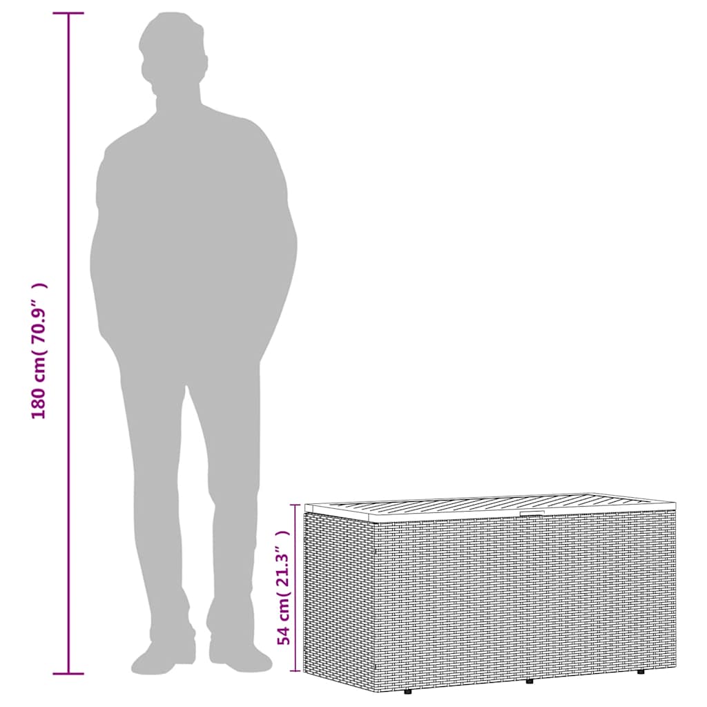Garden Storage Box Grey 110x50x54 cm Poly Rattan Acacia Wood