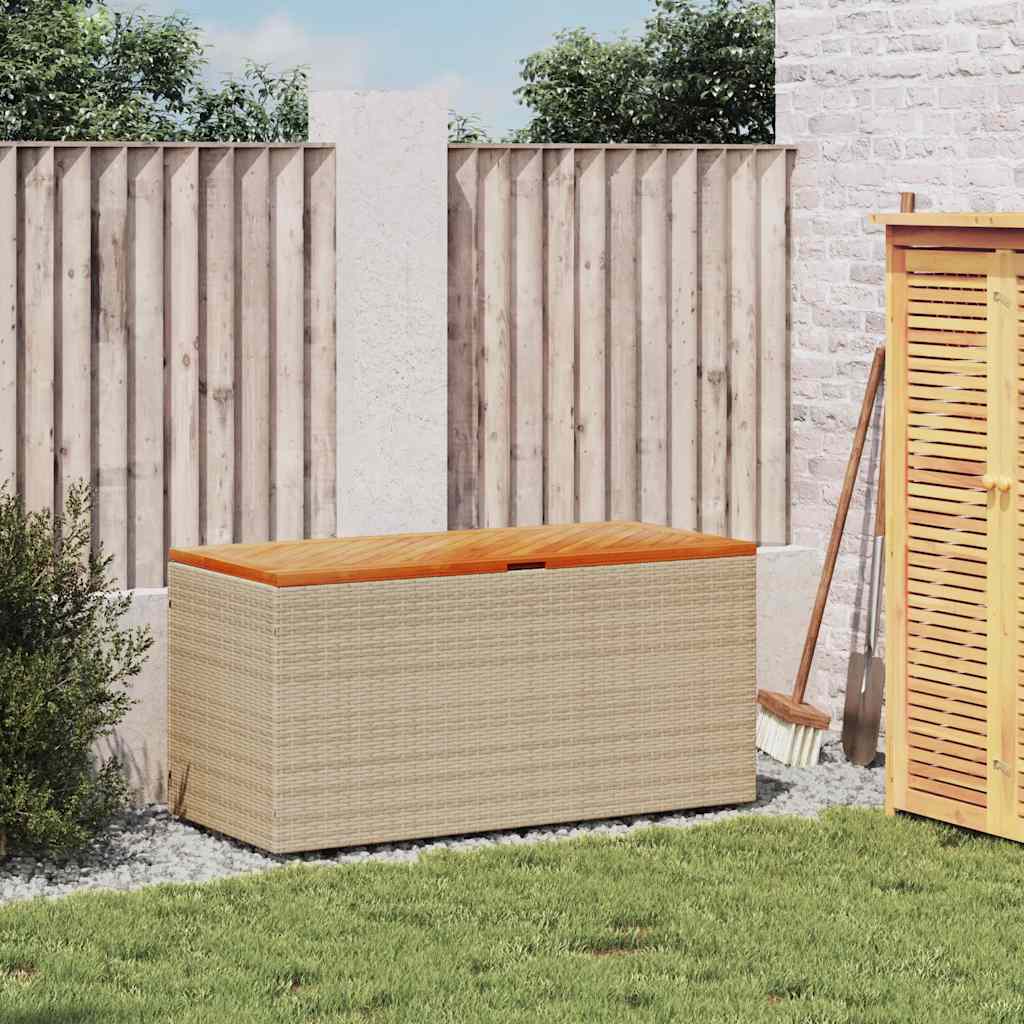 Garden Storage Box Beige 110x50x54 cm Poly Rattan Acacia Wood
