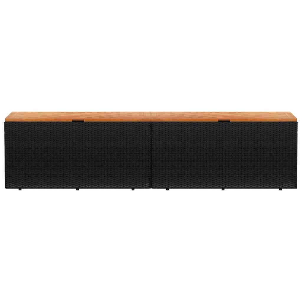 Garden Storage Box Black 220x50x54 cm Poly Rattan Acacia Wood