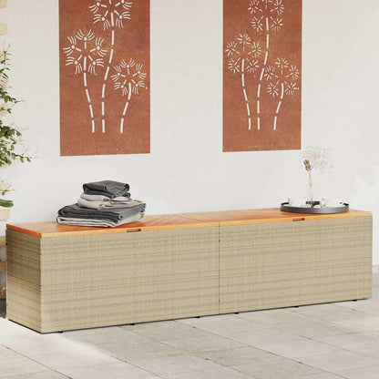 Garden Storage Box Beige 220x50x54 cm Poly Rattan Acacia Wood