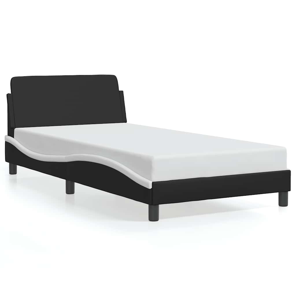 Bed Frame "Dover" Black and White 39.4"x79.9" Faux Leather