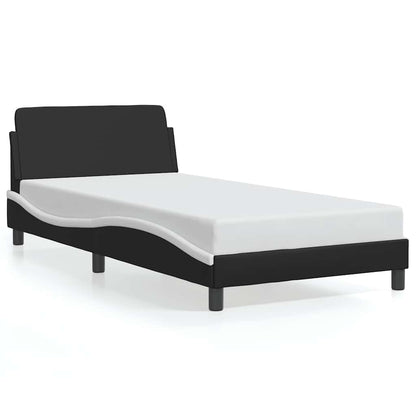 Bed Frame "Dover" Black and White 39.4"x79.9" Faux Leather
