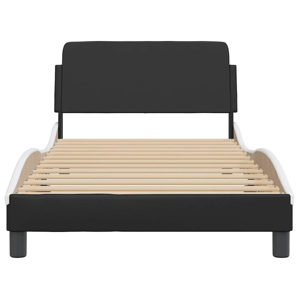 Bed Frame "Dover" Black and White 39.4"x79.9" Faux Leather