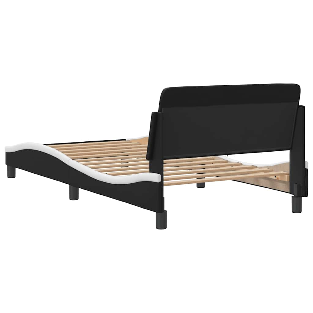 Bed Frame "Dover" Black and White 39.4"x79.9" Faux Leather