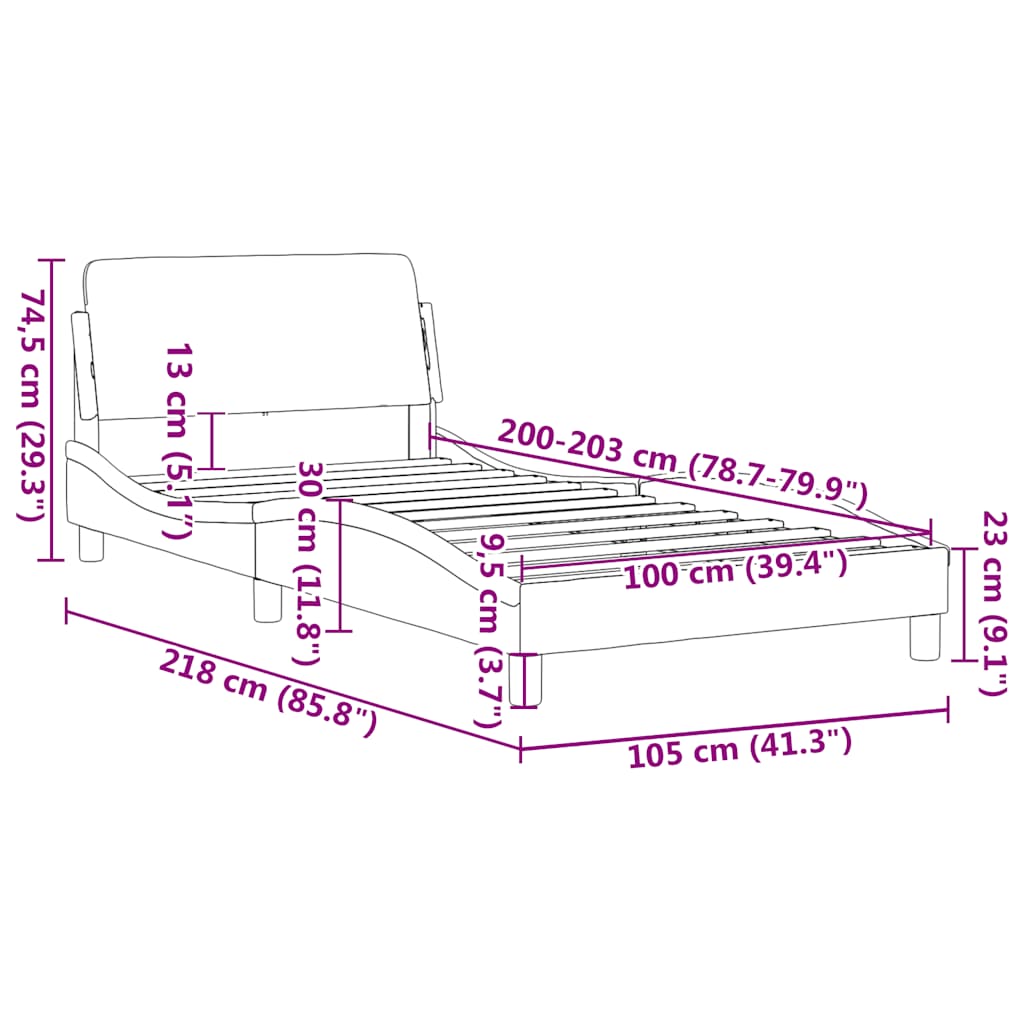 Bed Frame "Dover" Black and White 39.4"x79.9" Faux Leather