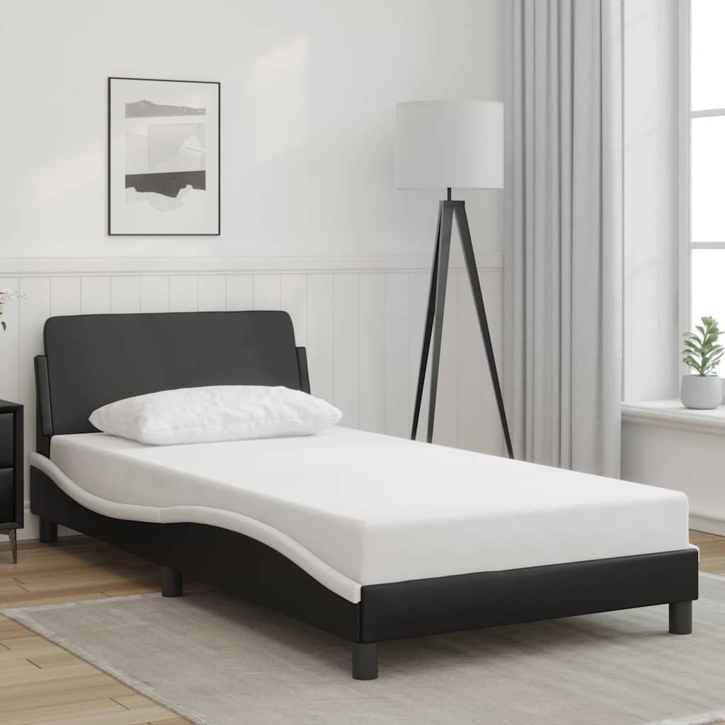 Bed Frame "Dover" Black and White 39.4"x79.9" Faux Leather