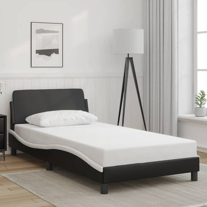 Bed Frame "Dover" Black and White 39.4"x79.9" Faux Leather