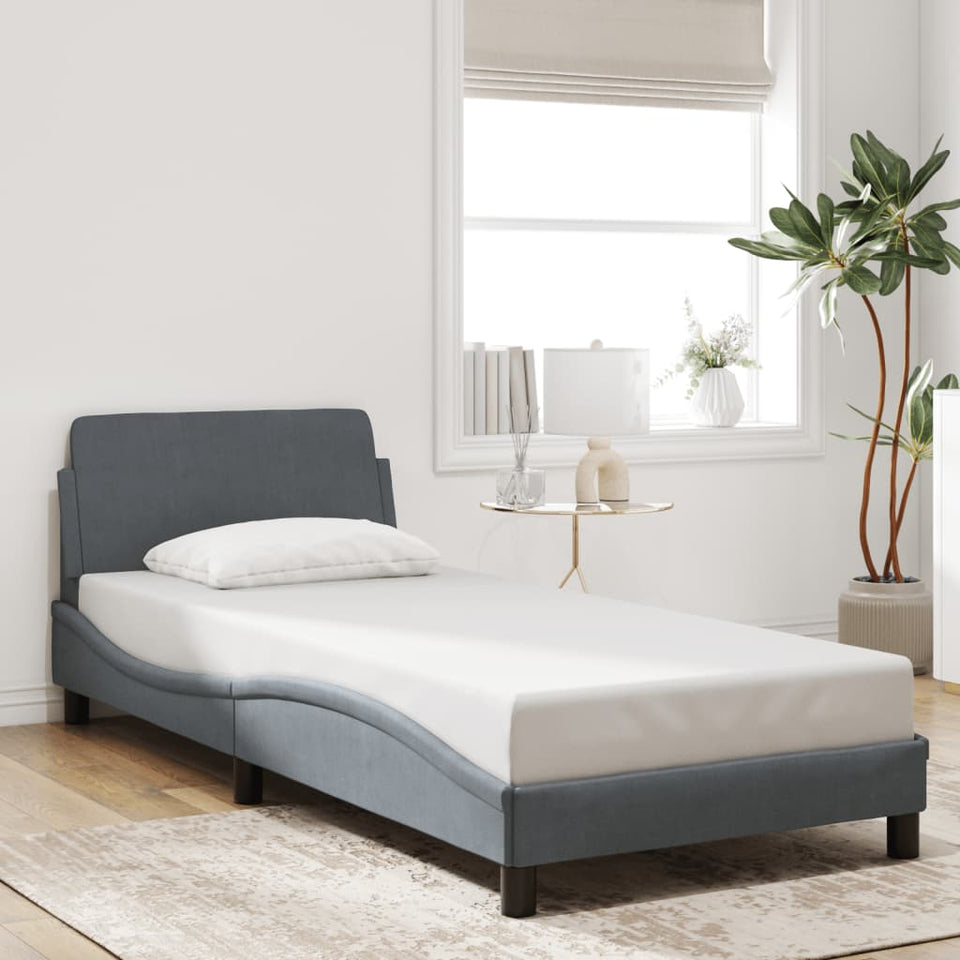 Bed Frame with Headboard Dark Grey 90x190 cm Single Velvet