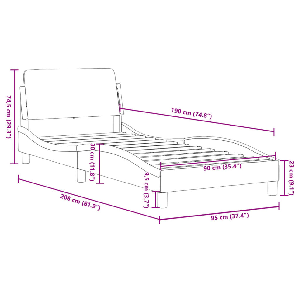 Bed Frame with Headboard Dark Grey 90x190 cm Single Velvet