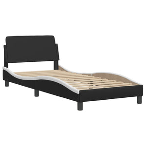 Bed Frame with Headboard Black and White 90x190 cm Single Faux Leather