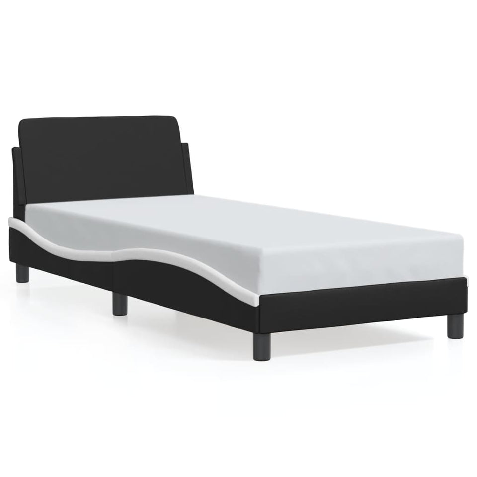 Bed Frame with Headboard Black and White 90x190 cm Single Faux Leather