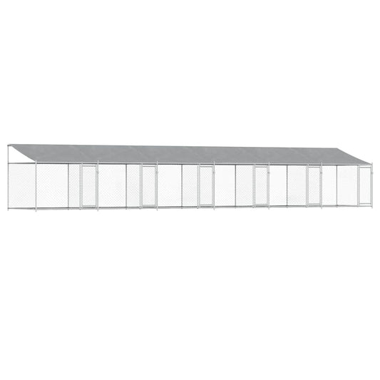 Dog Cage with Roof and Doors Grey 12x2x2 m Galvanised Steel