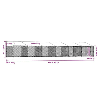 Dog Cage with Roof and Doors Grey 12x2x2 m Galvanised Steel
