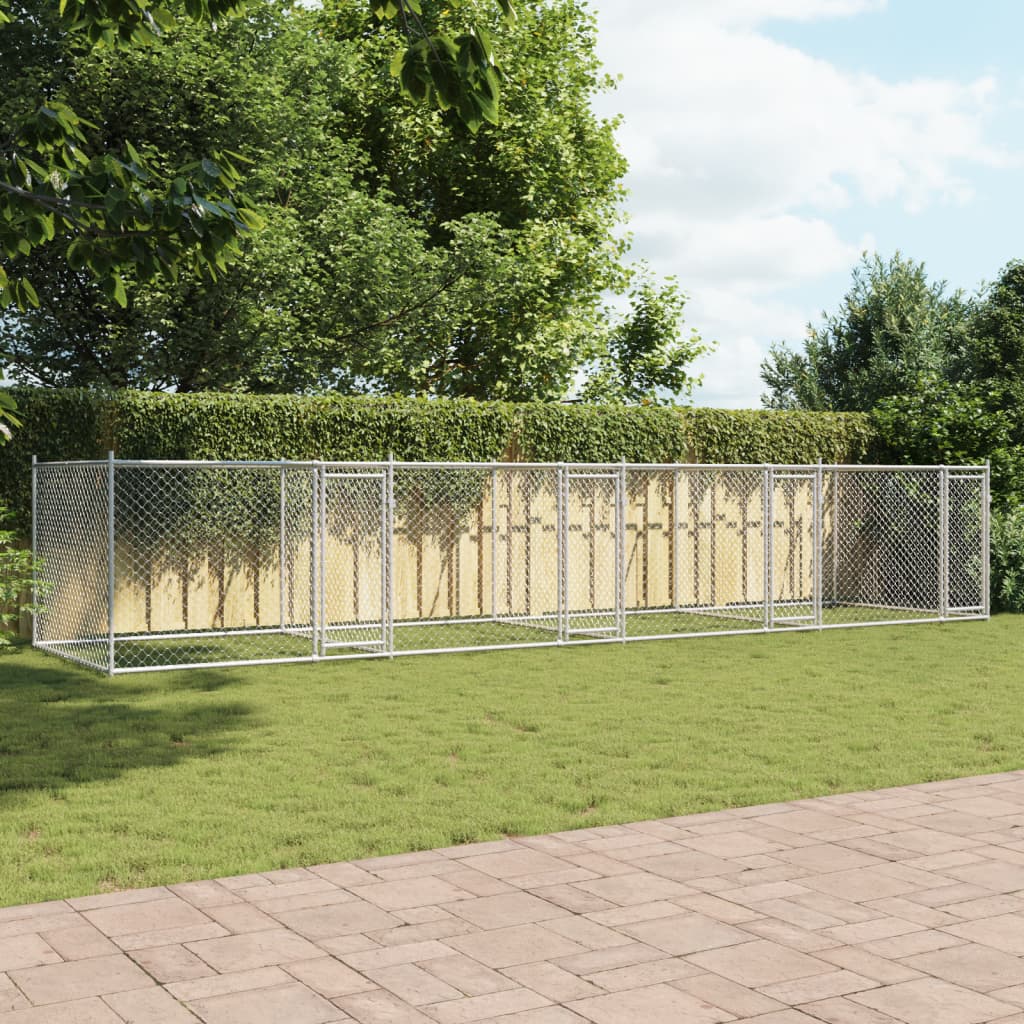 Dog Cage with Doors Gray 26.2'x6.6'x4.9'Galvanized Steel