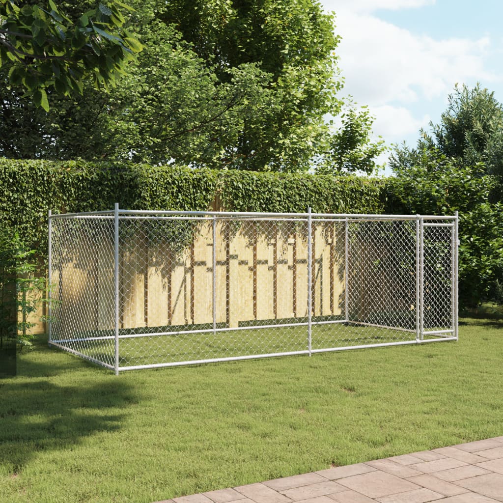Dog Cage with Door Gray 13.1'x6.6'x4.9'Galvanized Steel