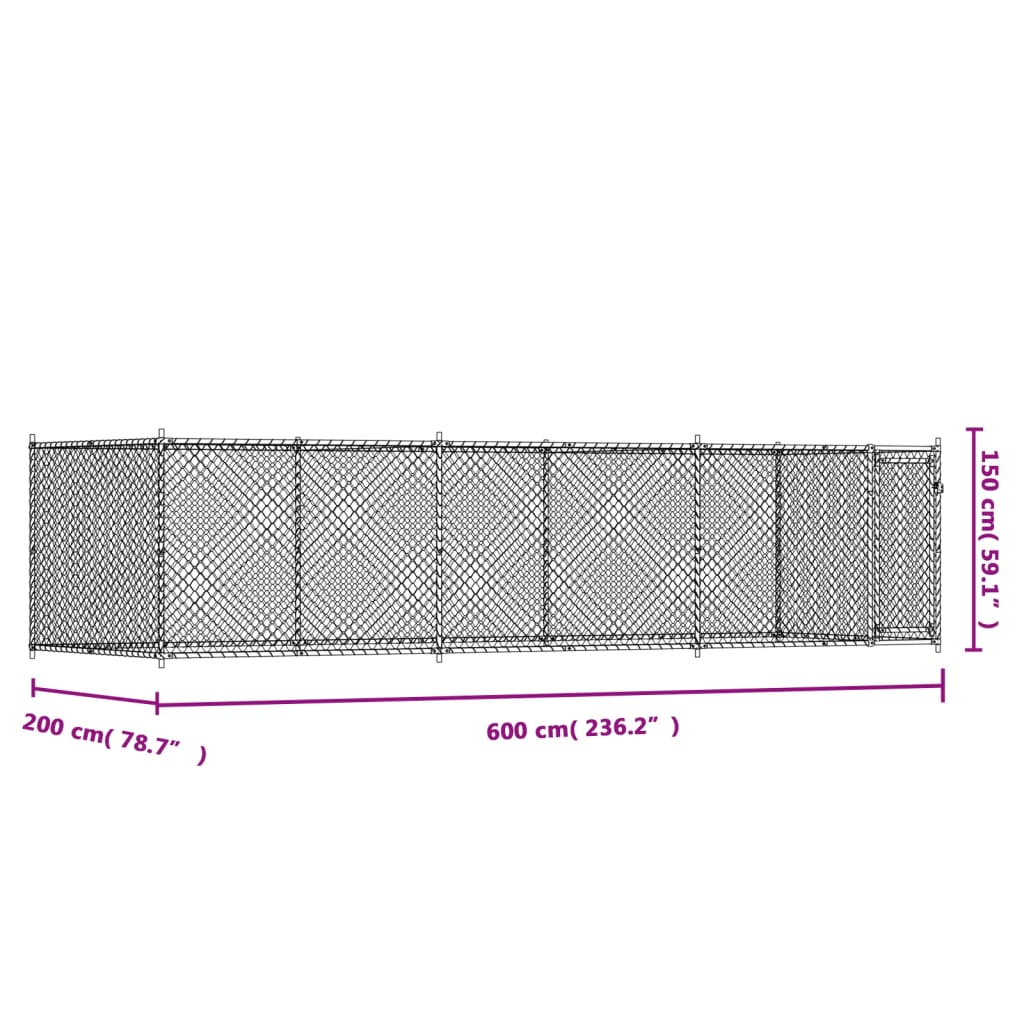 Dog Cage with Door Gray 19.7'x6.6'x4.9'Galvanized Steel