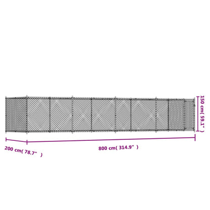 Dog Cage with Door Gray 26.2'x6.6'x4.9'Galvanized Steel