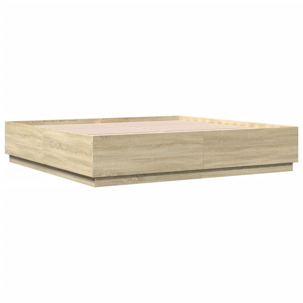 Bed Frame with LED without Mattress Sonoma Oak 200x200 cm