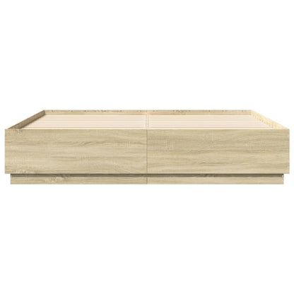 Bed Frame with LED without Mattress Sonoma Oak 200x200 cm