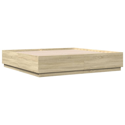 Bed Frame with LED without Mattress Sonoma Oak 200x200 cm