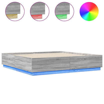 Bed Frame with LED without Mattress Grey Sonoma 180x200 cm Super King