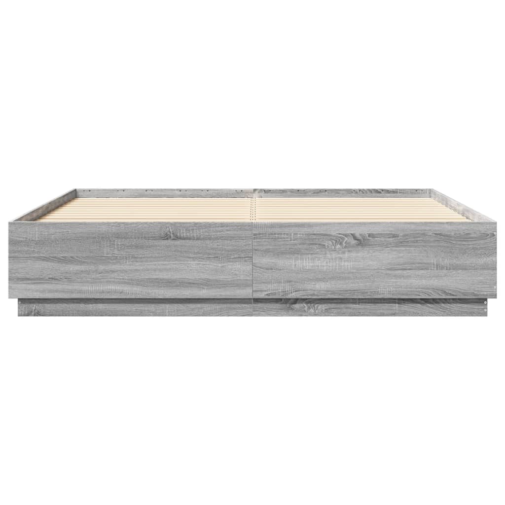 Bed Frame with LED without Mattress Grey Sonoma 180x200 cm Super King
