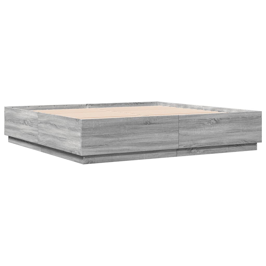 Bed Frame with LED without Mattress Grey Sonoma 180x200 cm Super King