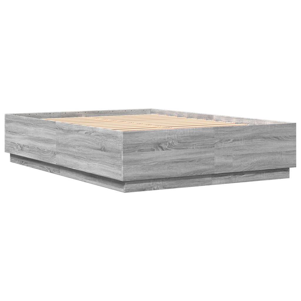 Bed Frame with LED without Mattress Grey Sonoma 160x200 cm