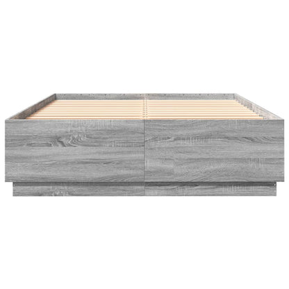 Bed Frame with LED without Mattress Grey Sonoma 160x200 cm