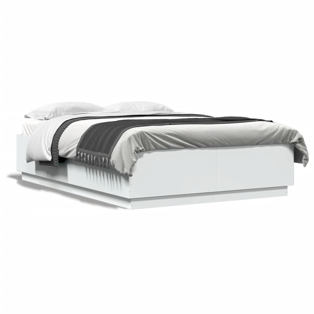 Bed Frame with LED without Mattress White 150x200 cm King Size